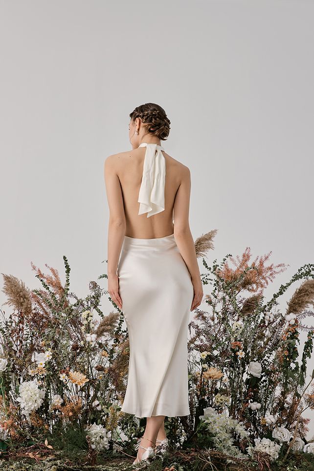 Front Cross Halter Neck Silk Dress _ Bridal Collection _ Little White Dresses