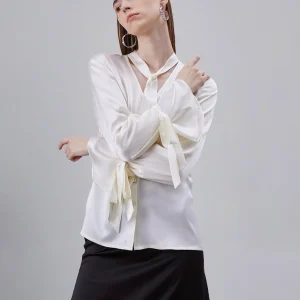 Áo sơ mi lụa thắt nơ cao cấp HANavixir